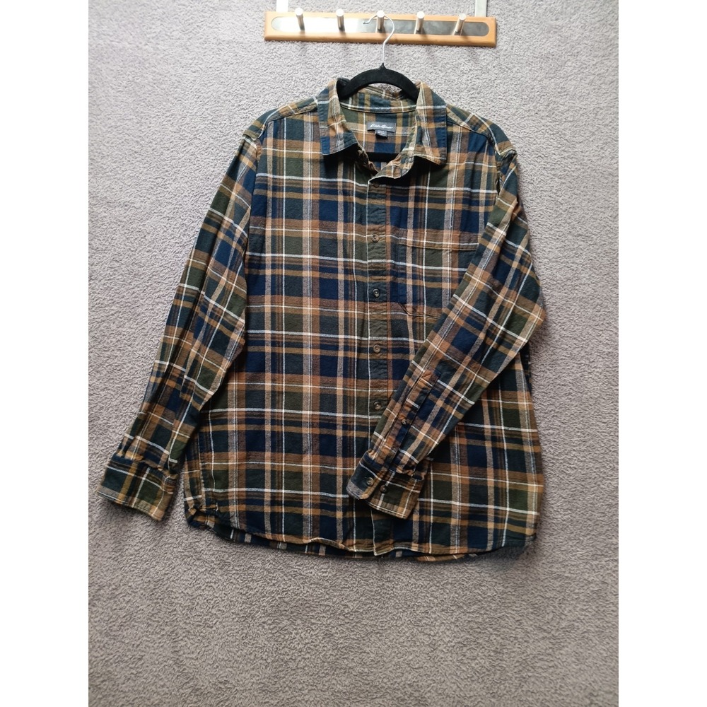 Eddie Bauer Plaid Flannel‎ Shirt Men L Cotton Button Up Outdoor